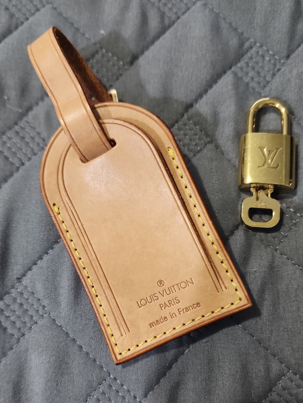 Louis Vuitton Natural Tan Leather Travel Tag with Lock and Key